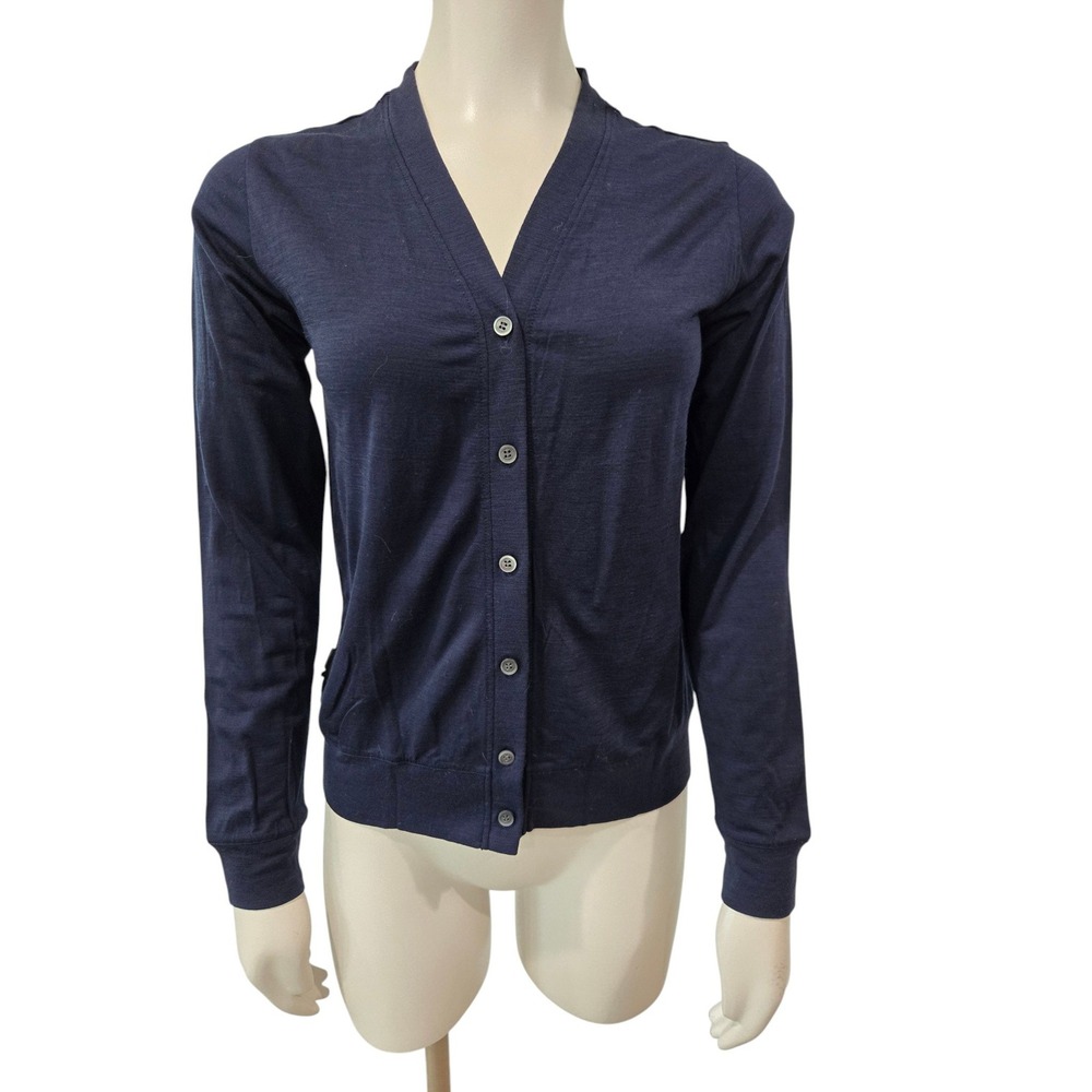 Icebreaker Merino Wool Cardigan Sweater Womens S Blue V-Neck Lightweight Classic